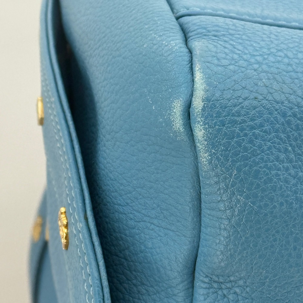 MCM Blue Pebbled Leather Studded Flap Crossbody Messenger Hobo Bag Gold Hardware - Picture 13 of 16